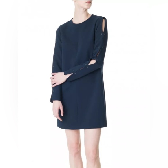 Tibi Structured Crepe Button Detail Shift Dress Navy Size 4 Career Cocktail EUC - Picture 1 of 13